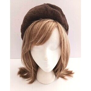 VTG 50s Macys Little Shop Pillbox Hat Brown Sheared Rabbit Fur O/S